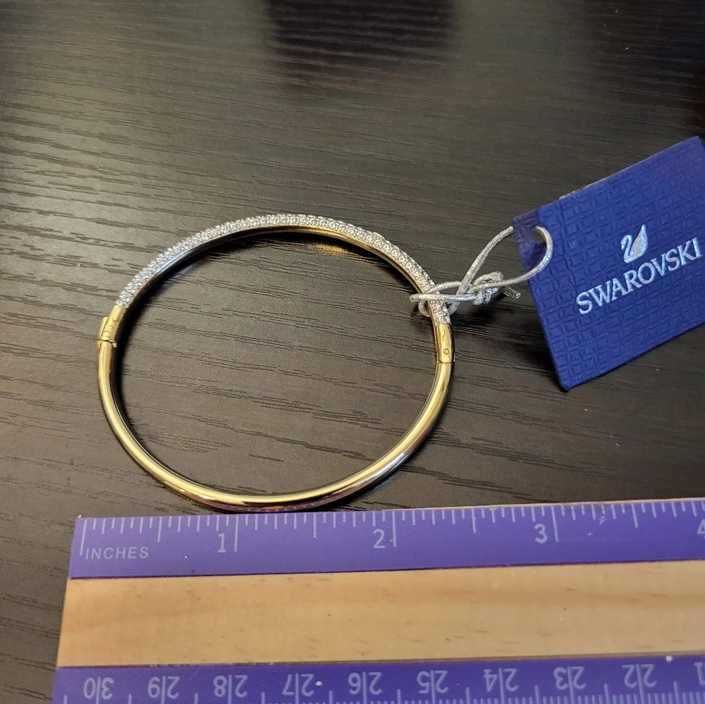Swarovski Crystal  Bangle Bracelet White - Gold Plating New In Original Box - Picture 9 of 14